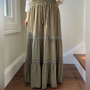 Scarlet Darkness tiered maxi skirt flowy Peasant Boho Cottagecore Prairie lace L